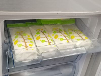 Bimirth Breastmilk Storage Bag laying flat in the fridge for organized milk storage