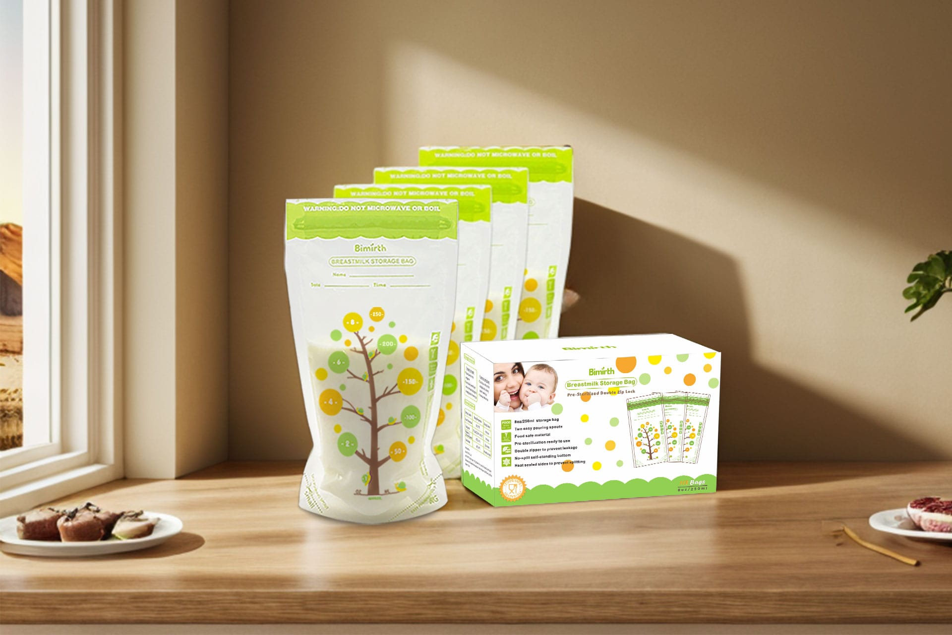 Bimirth Breastmilk Storage Bag with self-standing design for easy fridge and freezer storage
